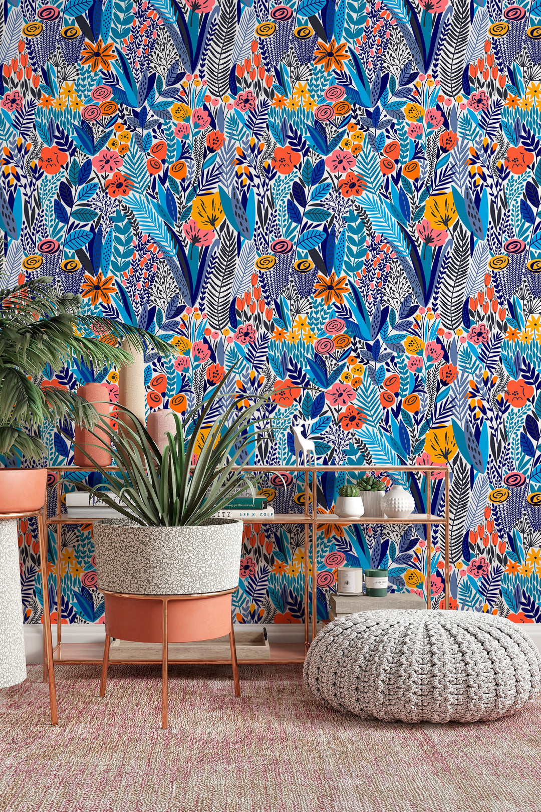 Scandinavian flowers wallpaper - Peel & Stick Wallpaper - Removable Self Adhesive and Traditional wallpaper #3219