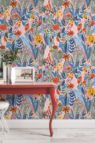 Scandinavian flowers wallpaper - Peel & Stick Wallpaper - Removable Self Adhesive and Traditional wallpaper #3217