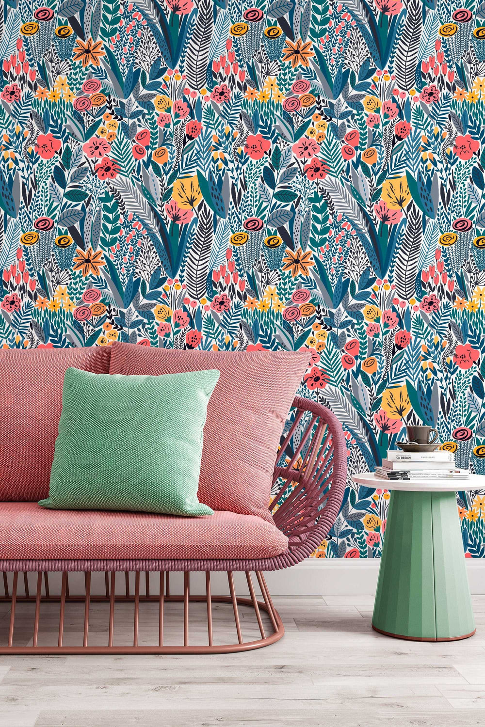 Scandinavian flowers wallpaper - Peel & Stick Wallpaper - Removable Self Adhesive and Traditional wallpaper #3218