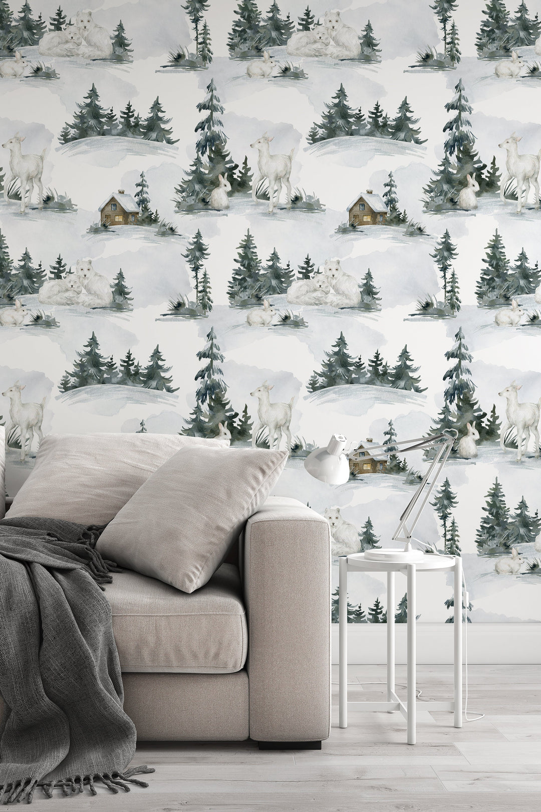 Winter animals in the woods - Peel & Stick Wallpaper - Removable Self Adhesive Wallpaper design #3230