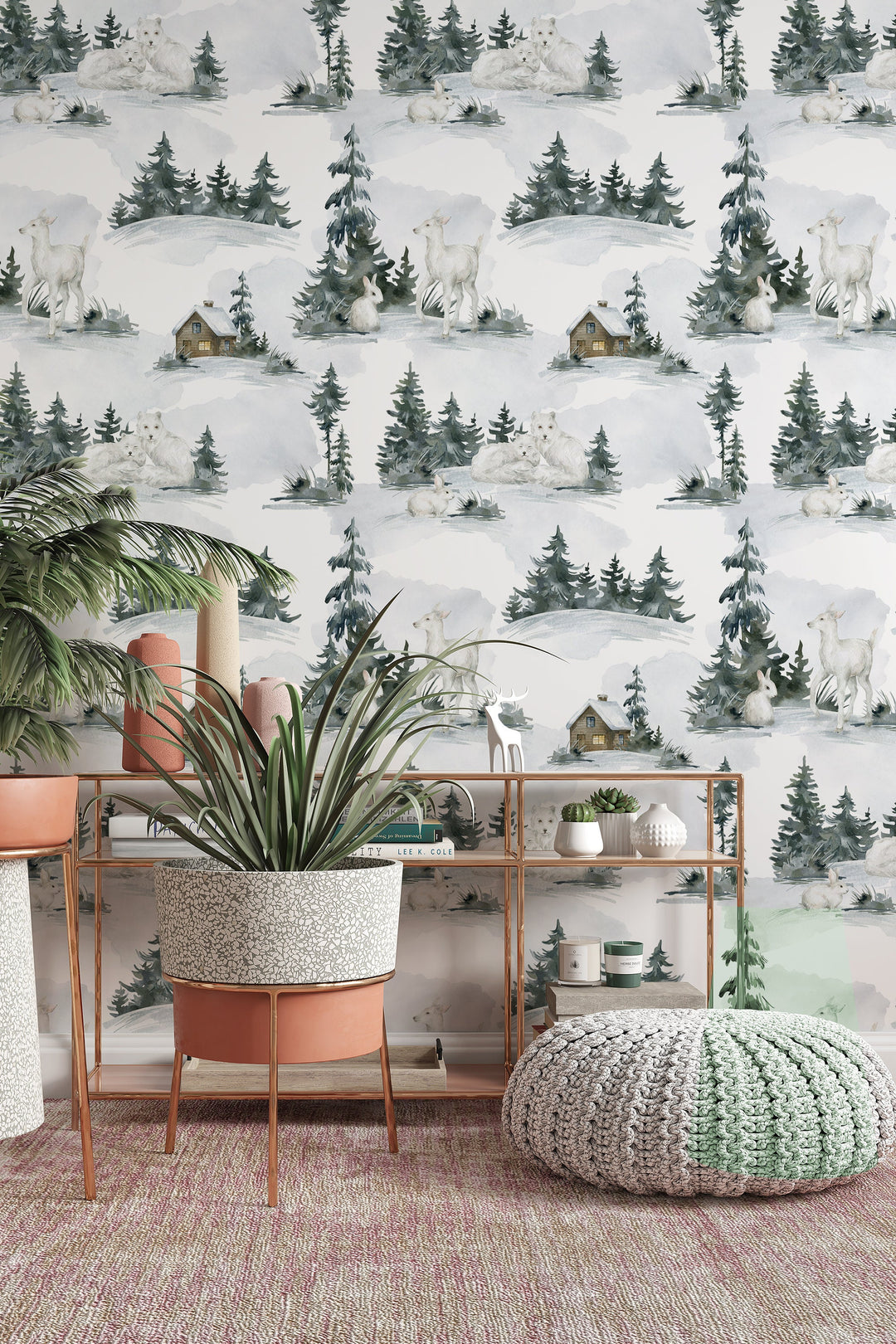 Winter animals in the woods - Peel & Stick Wallpaper - Removable Self Adhesive Wallpaper design #3230