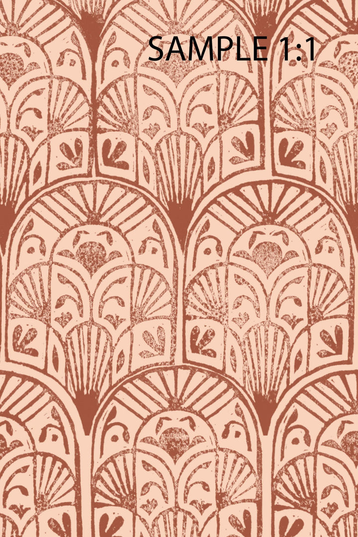 Boho Red Stamps Self Adhesive Traditional and Peel and Stick Wallpaper #3225