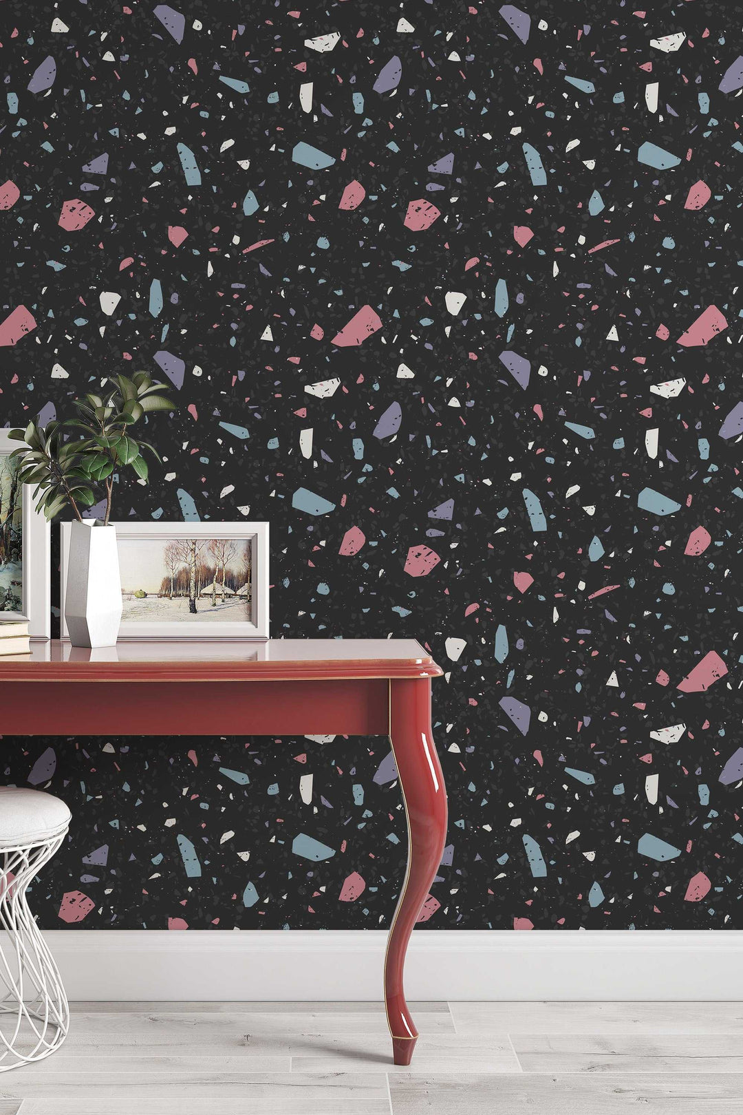 Dark Terrazzo Wallpaper Abstract Boho Neutral Minimalistic