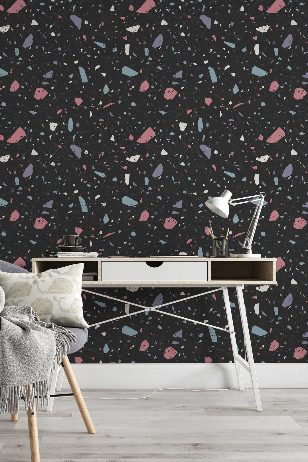 Dark Terrazzo Wallpaper Abstract Boho Neutral Minimalistic