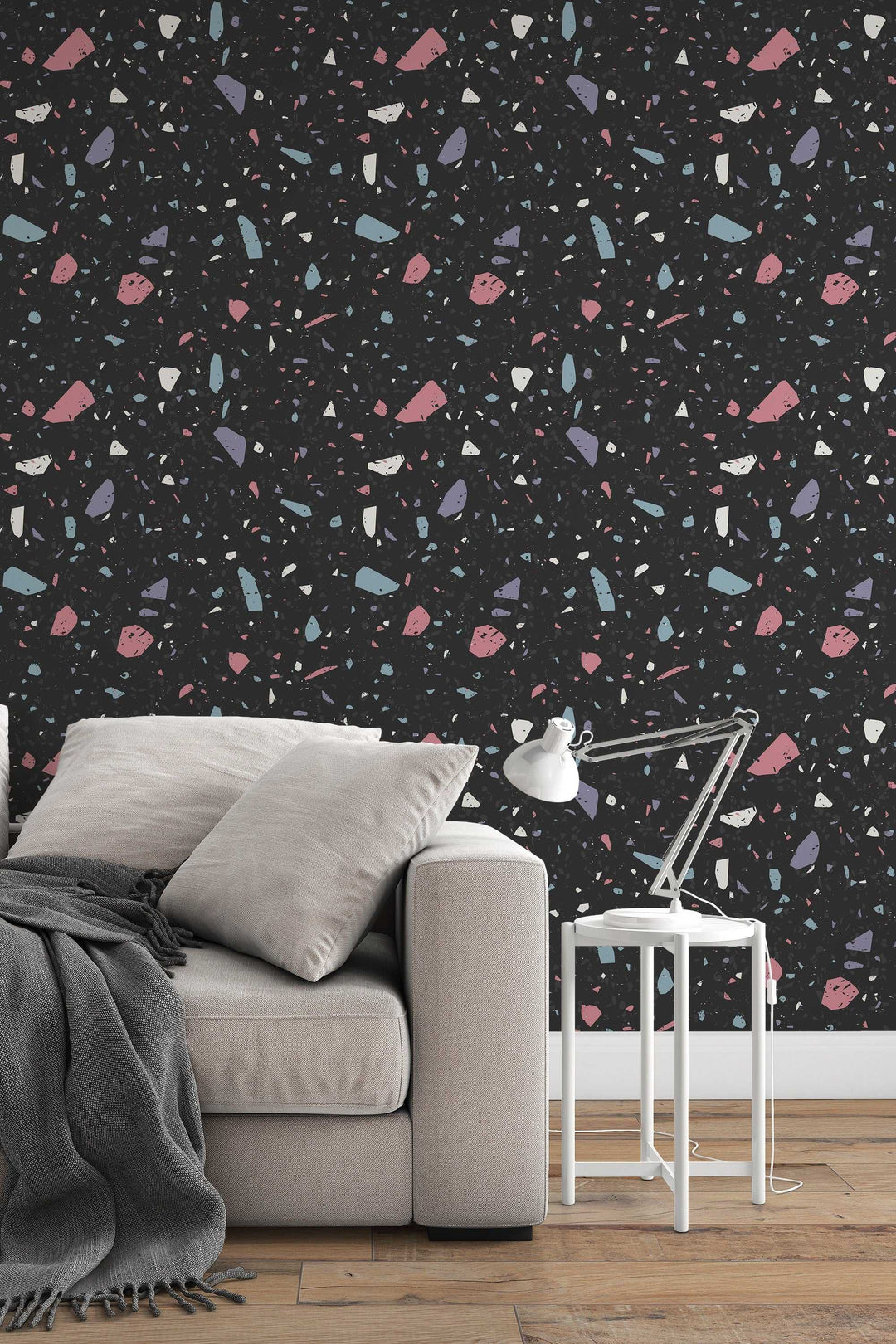 Dark Terrazzo Wallpaper Abstract Boho Neutral Minimalistic