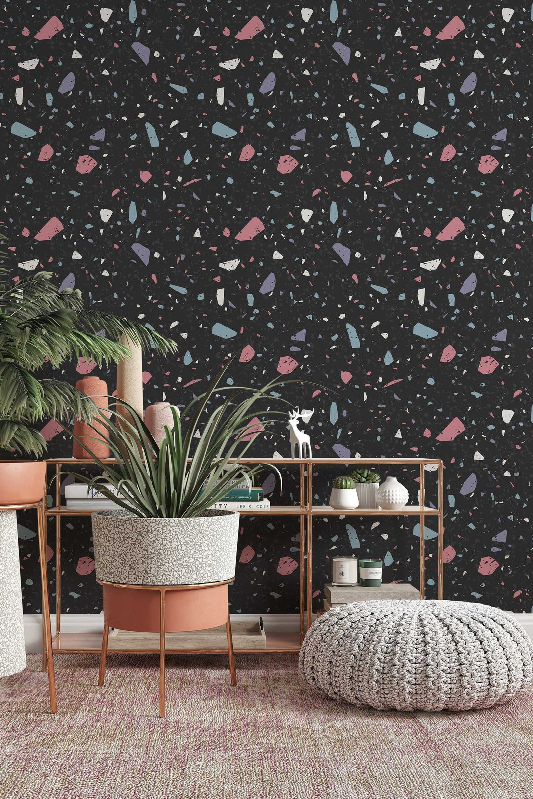 multicolor terrazzo on black background wallpaper