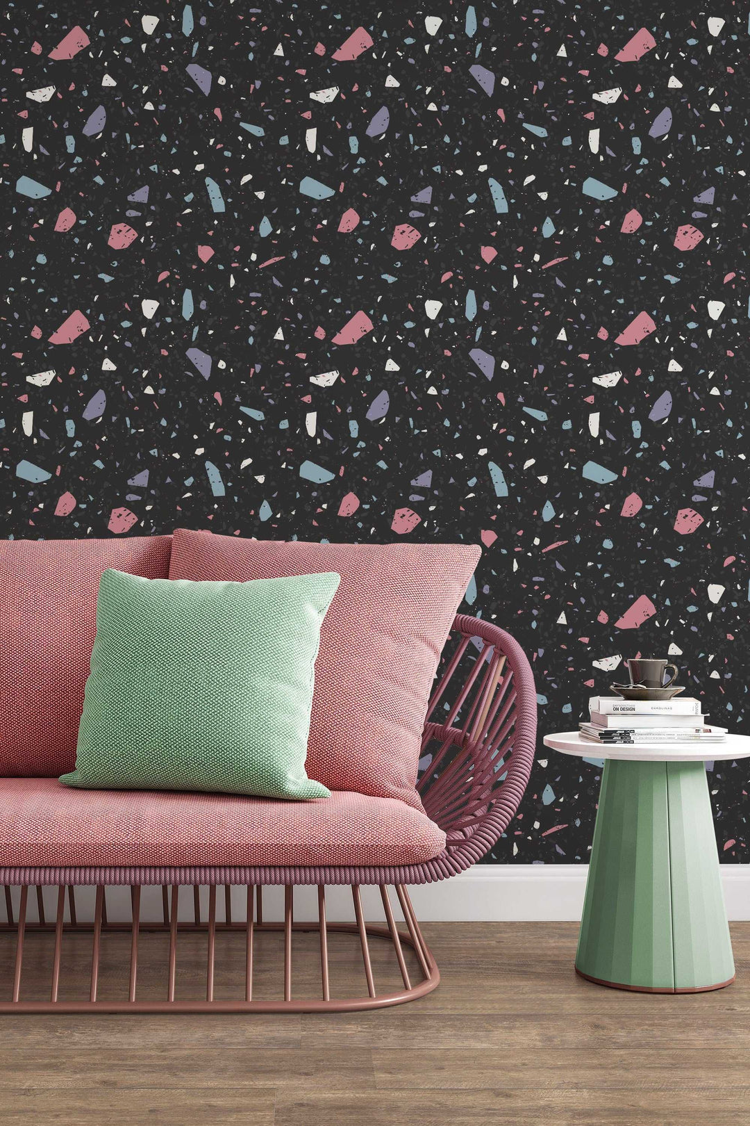 Dark Terrazzo Wallpaper Abstract Boho Neutral Minimalistic