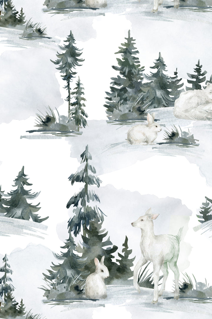 Winter animals in the woods - Peel & Stick Wallpaper - Removable Self Adhesive Wallpaper design #3230