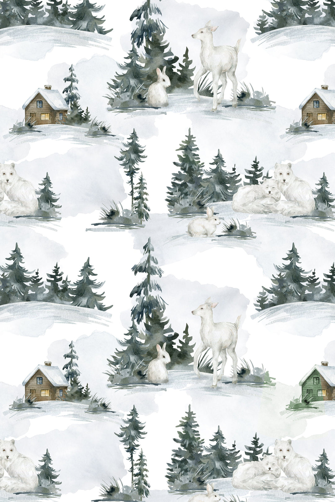 Winter animals in the woods - Peel & Stick Wallpaper - Removable Self Adhesive Wallpaper design #3230