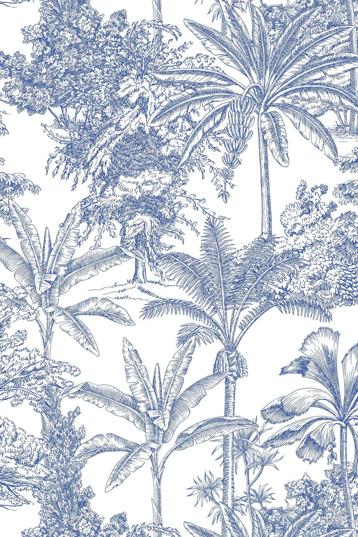 Blue palms pattern, peel and stick wallpaper, wall decor design#3251