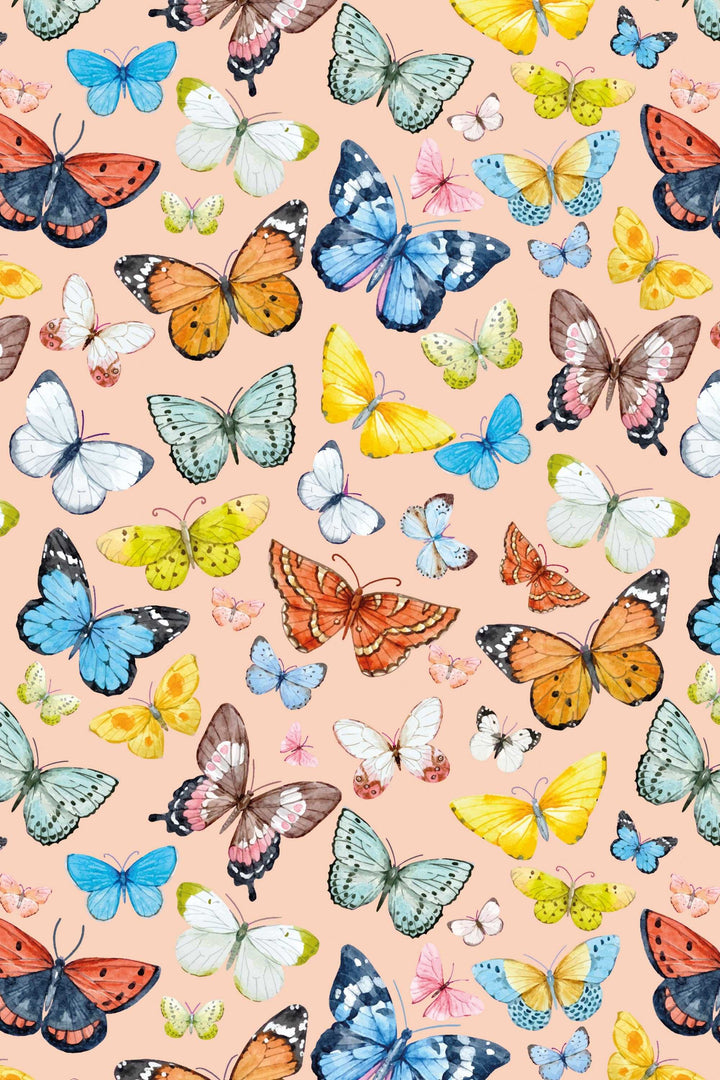 Butterflies Wallpaper on biege background - Removable Self Adhesive pattern wallpaper #3255