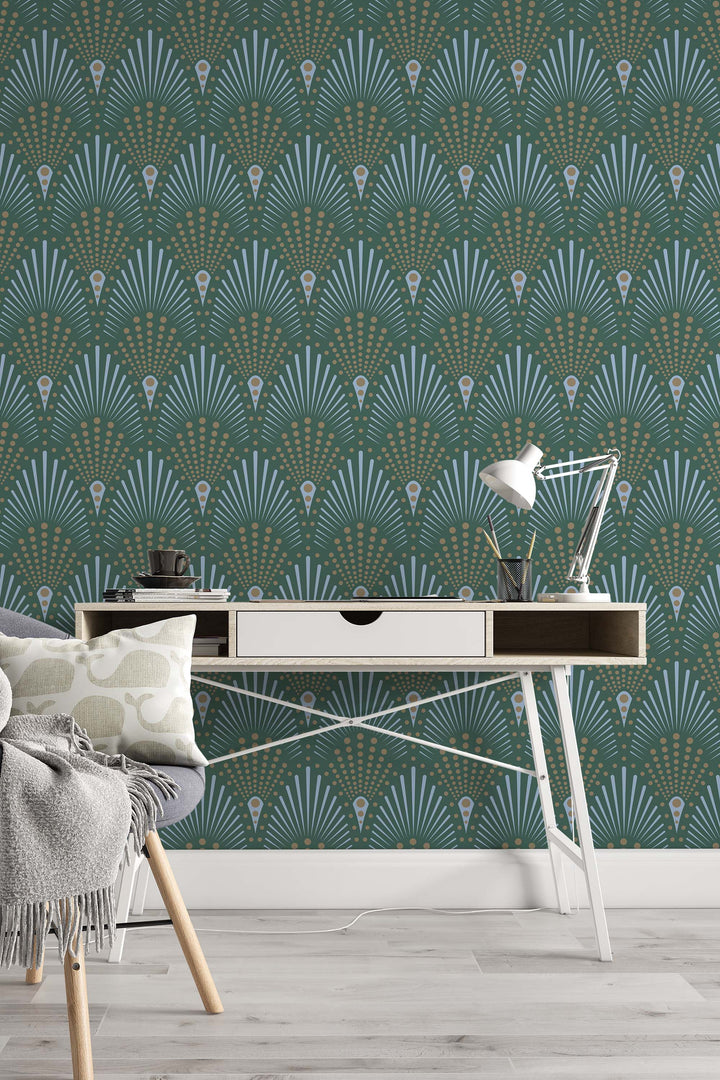 Abstract Pattern Art Deco green and bronze wallpaper #3270