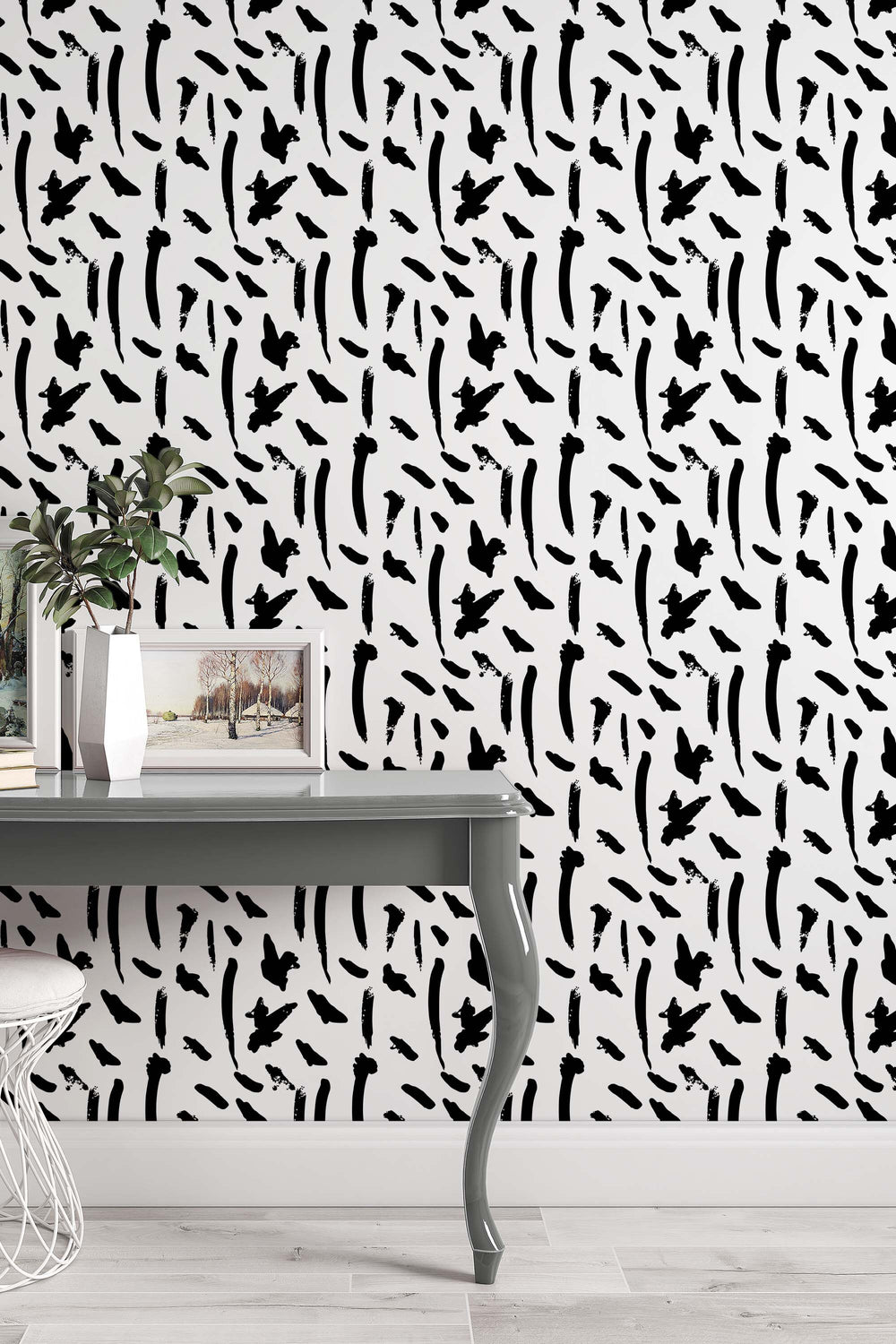 Abstract lines black and white Wall Decor Wallpaper #3279