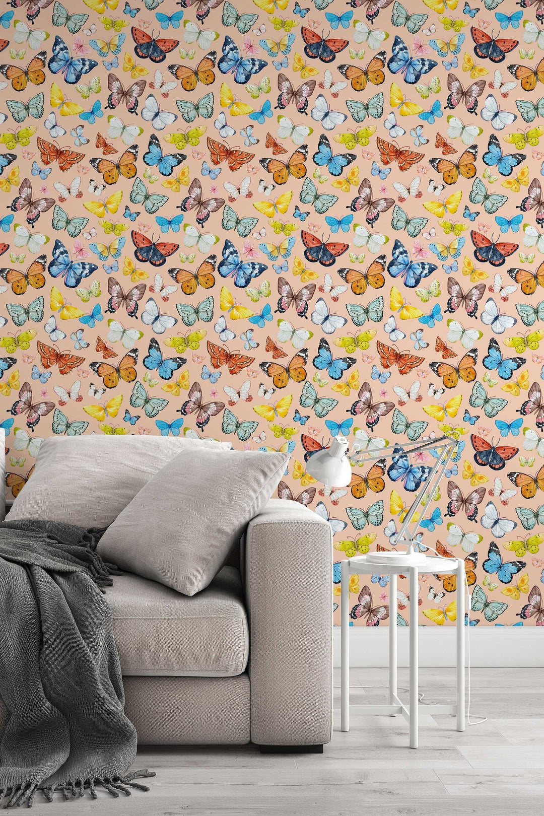 Butterflies Wallpaper on biege background - Removable Self Adhesive pattern wallpaper #3255