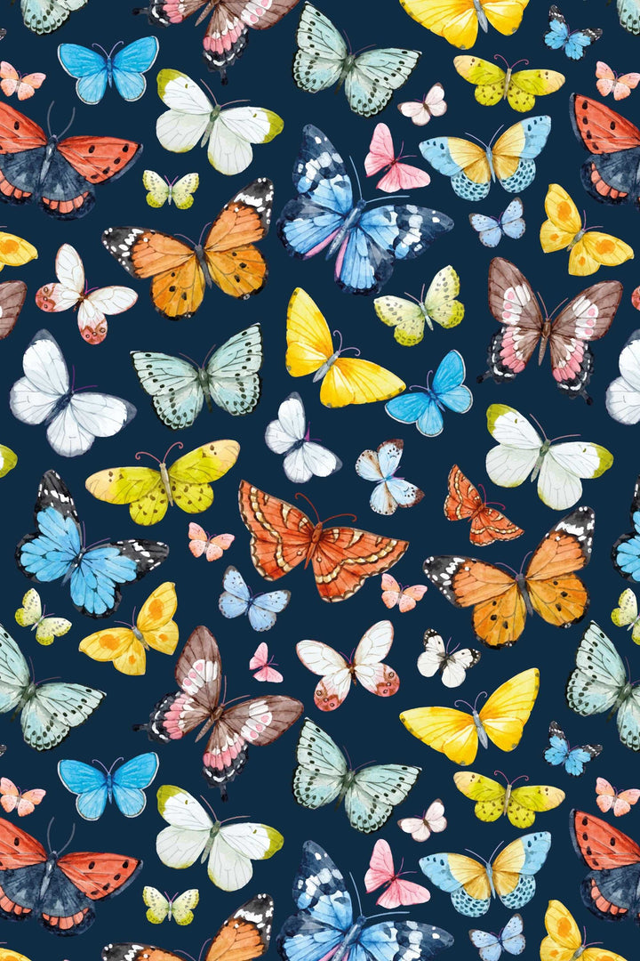 Butterflies Wallpaper on deep blue background - Removable Self Adhesive pattern wallpaper #3256