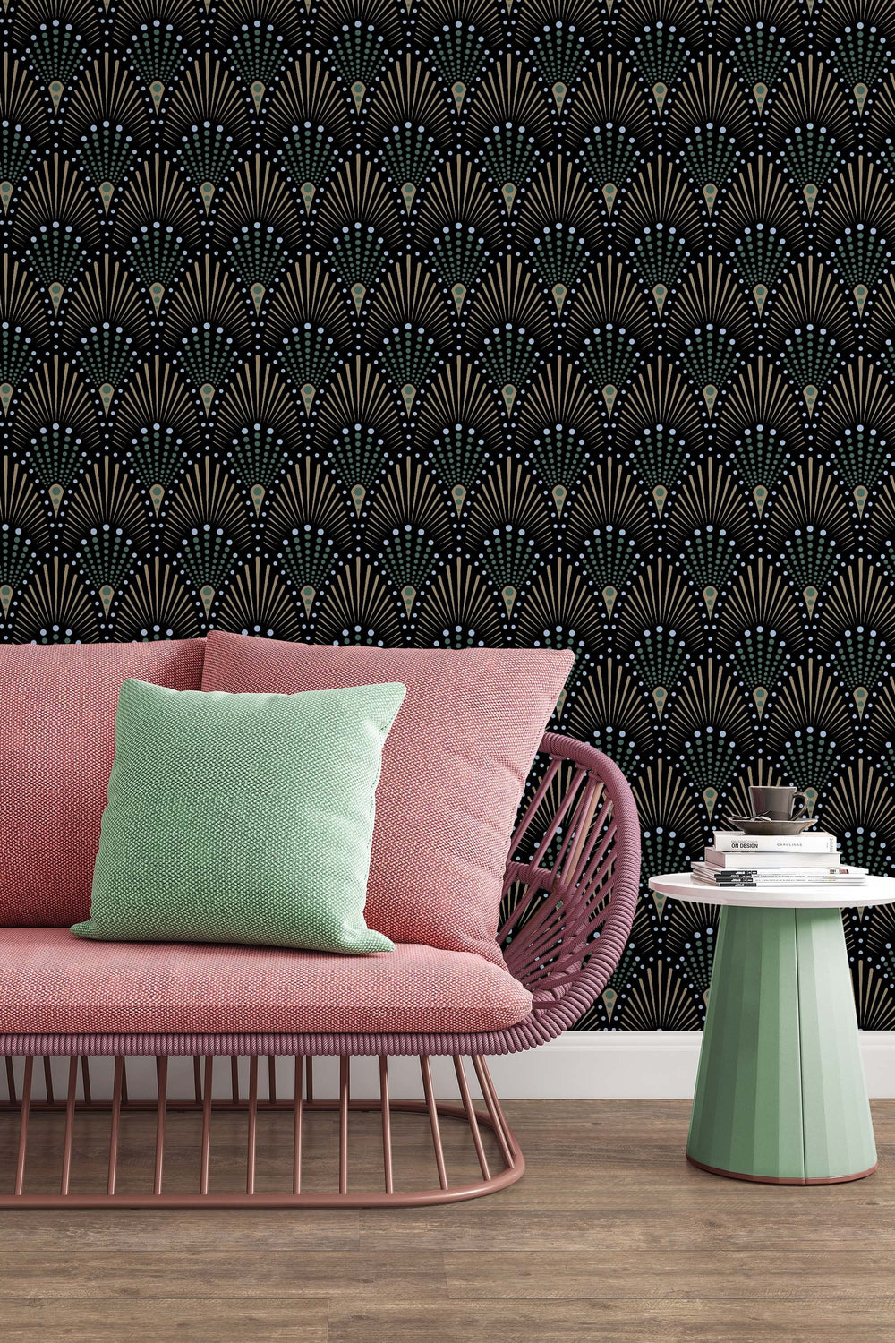 Art Deco black Self Adhesive Traditional and Peel and Stick Wallpaper #3261