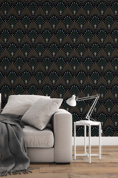 Art Deco black Self Adhesive Traditional and Peel and Stick Wallpaper #3261