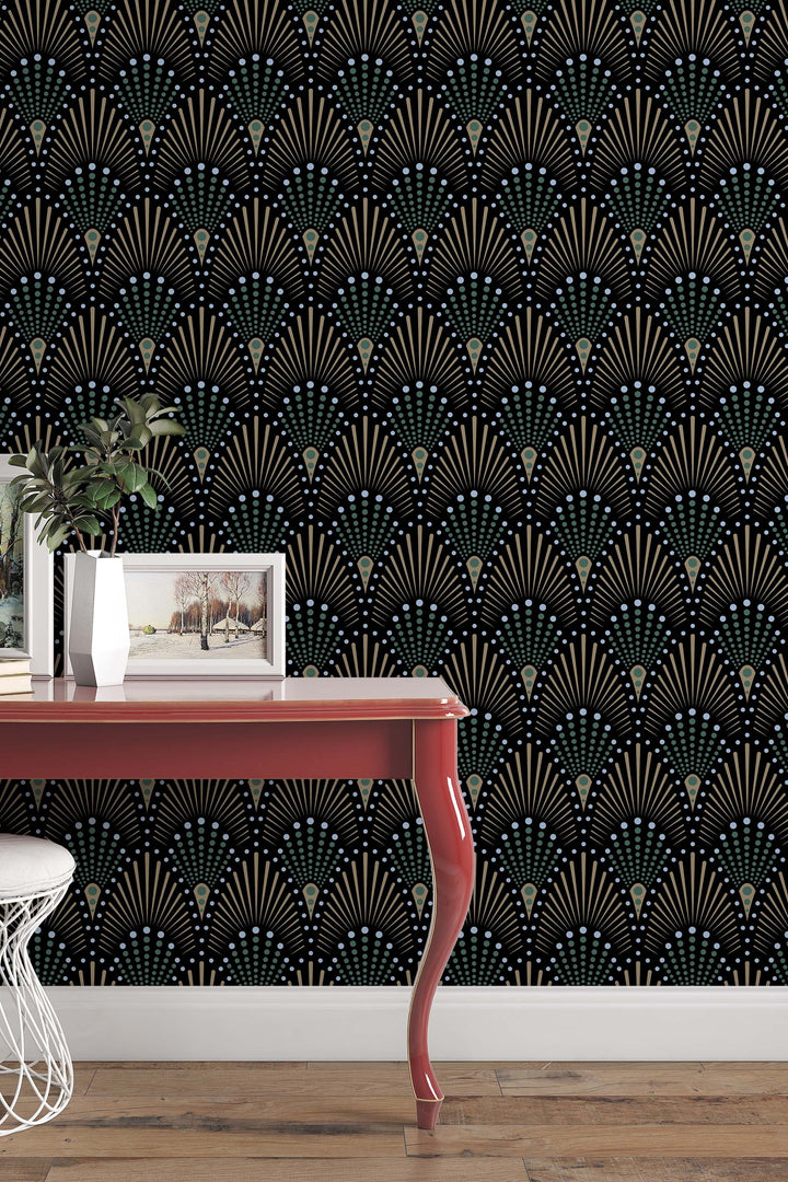 Art Deco black Self Adhesive Traditional and Peel and Stick Wallpaper #3261