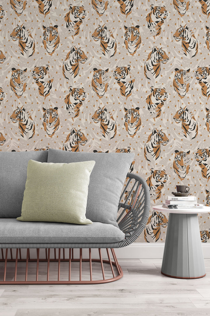 Tiger on the biege background - Peel & Stick Wallpaper - Removable Self Adhesive #3281