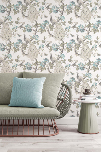 Peacock and flowers Wallpaper, Peel & Stick, Removable Self Adhesive, Roll pattern wallpaper design#3286