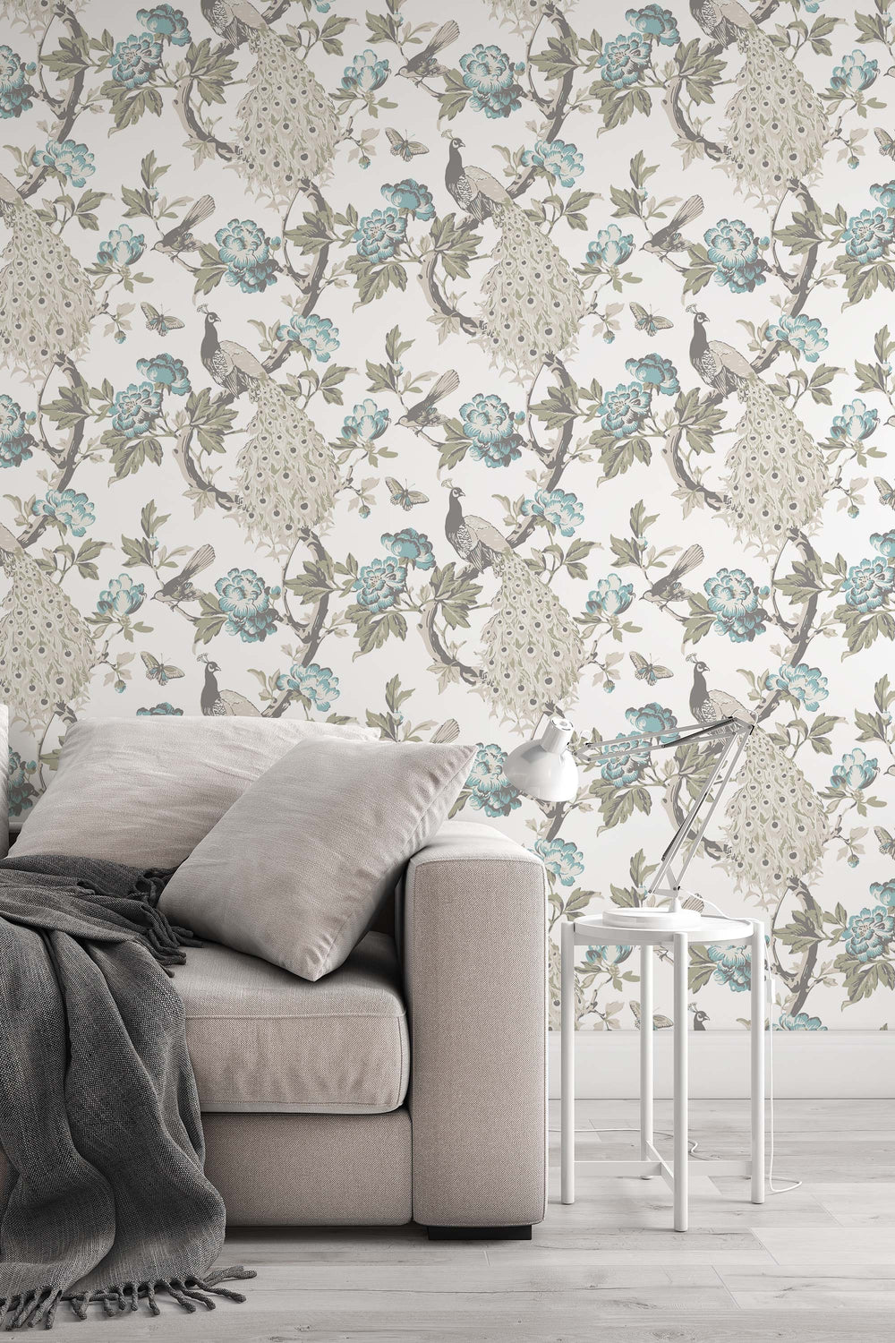 Peacock and flowers Wallcovering - Peel & Stick Wallpaper - Removable Self Adhesive Wallpaper Roll pattern wallpaper design#3286