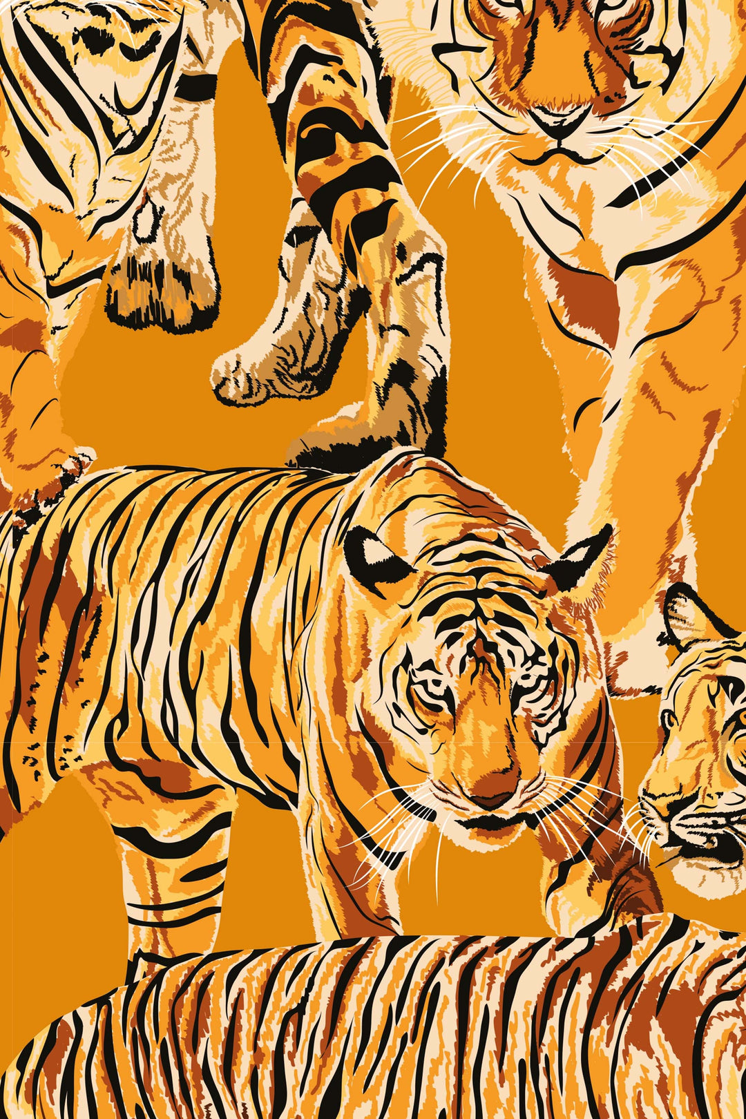 Tigers  Wallcovering - Fabric Peel & Stick Wallpaper - Removable Self Adhesive Wallpaper Roll pattern wallpaper design#3287