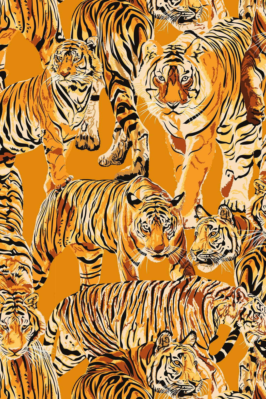 Tigers  Wallcovering - Fabric Peel & Stick Wallpaper - Removable Self Adhesive Wallpaper Roll pattern wallpaper design#3287