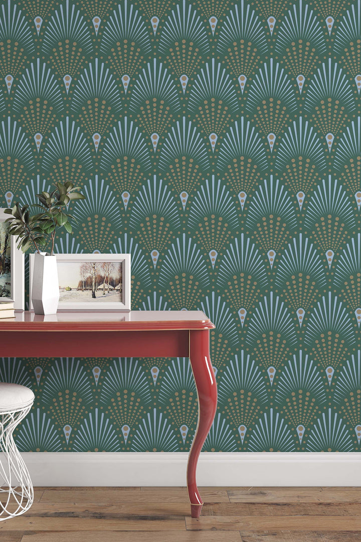 Abstract Pattern Art Deco green and bronze wallpaper #3270