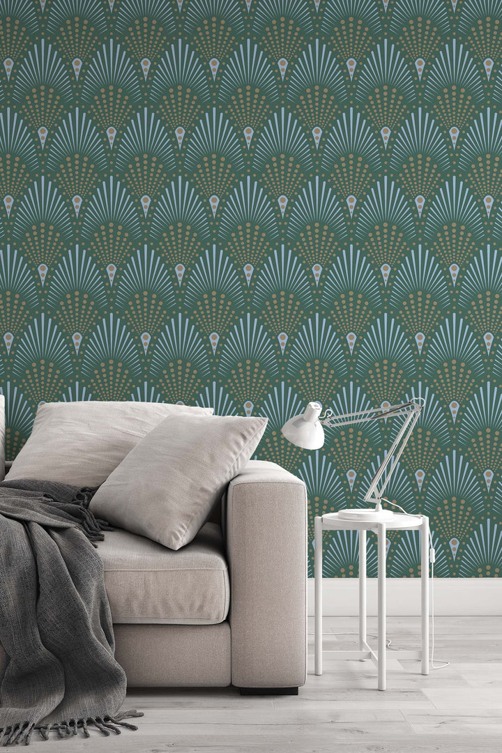 Abstract Pattern Art Deco green and bronze wallpaper #3270