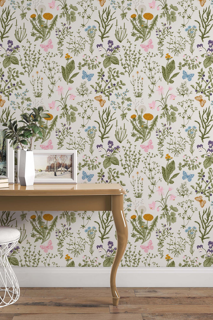 Forest flowers,  wall mural, peel and stick wallpaper, wall decor design#3291