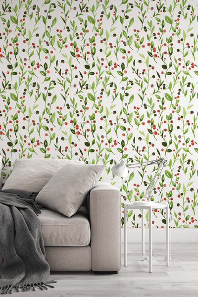 Mixed herbs and berries Peel & Stick wallpaper - Removable Self Adhesive and traditional wallpaper #3273