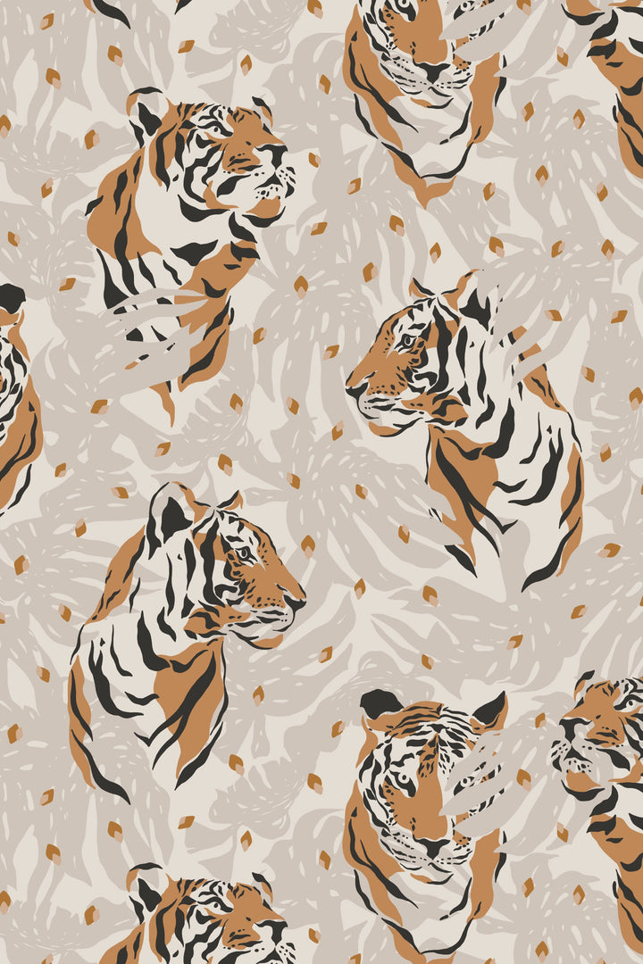 Tiger on the biege background - Peel & Stick Wallpaper - Removable Self Adhesive #3281