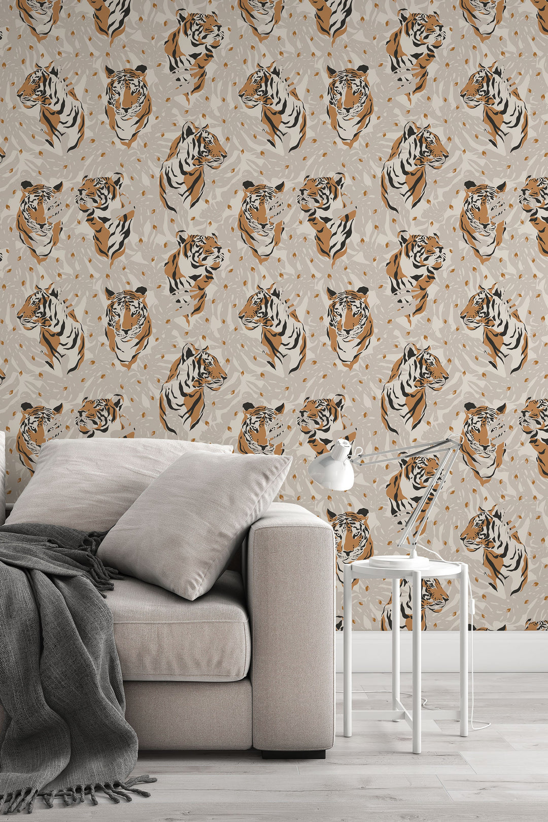 Tiger on the biege background - Peel & Stick Wallpaper - Removable Self Adhesive #3281