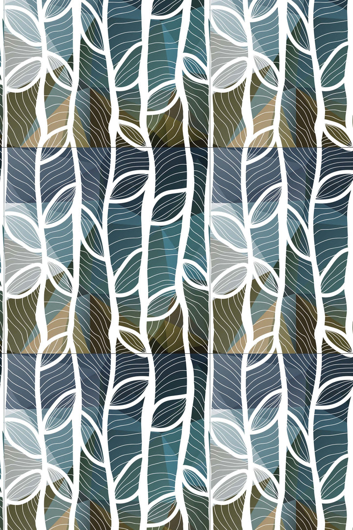 Abstract white lines with leaves Traditional Wallpaper #3282