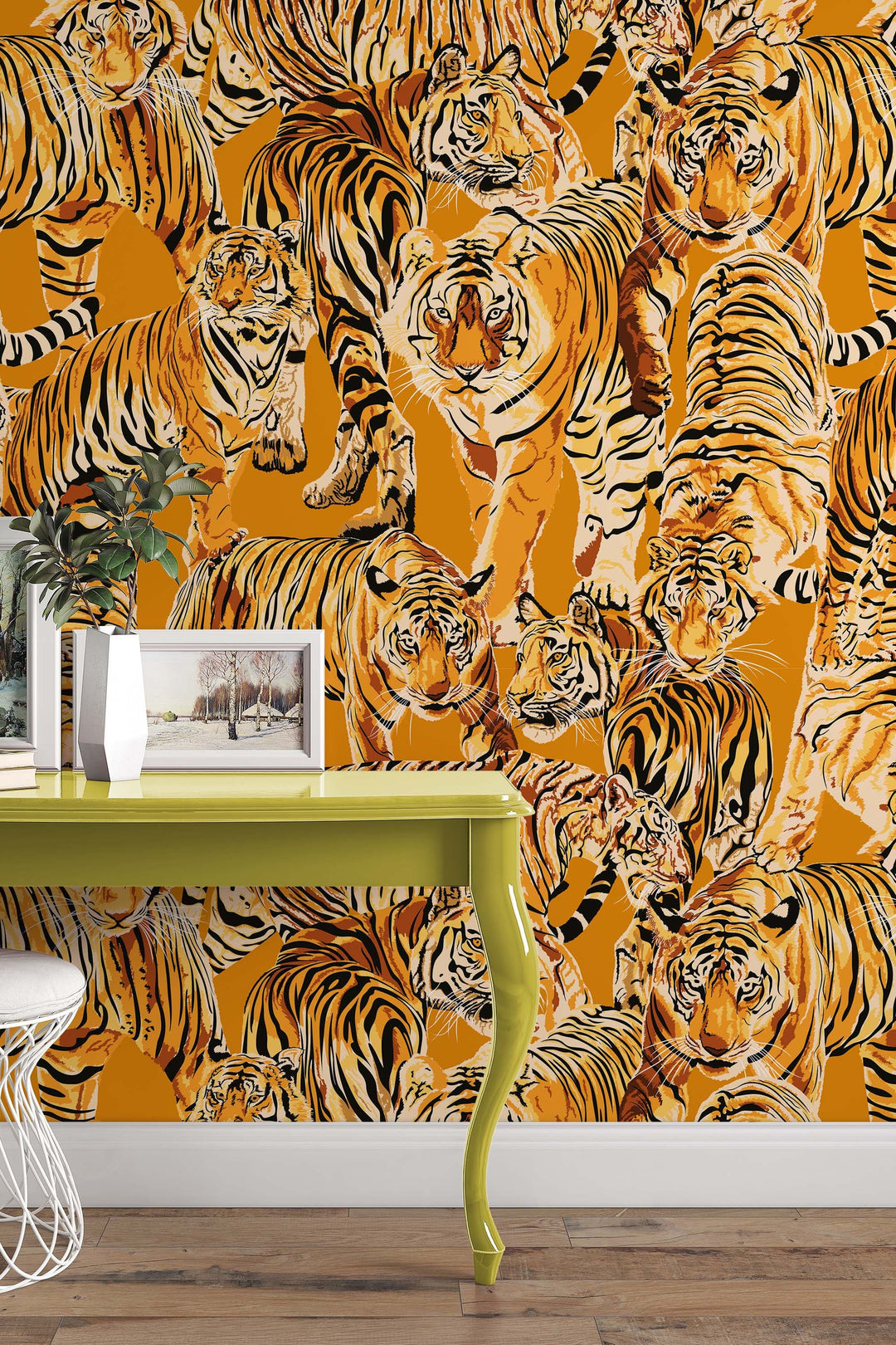 Tigers  Wallcovering - Fabric Peel & Stick Wallpaper - Removable Self Adhesive Wallpaper Roll pattern wallpaper design#3287