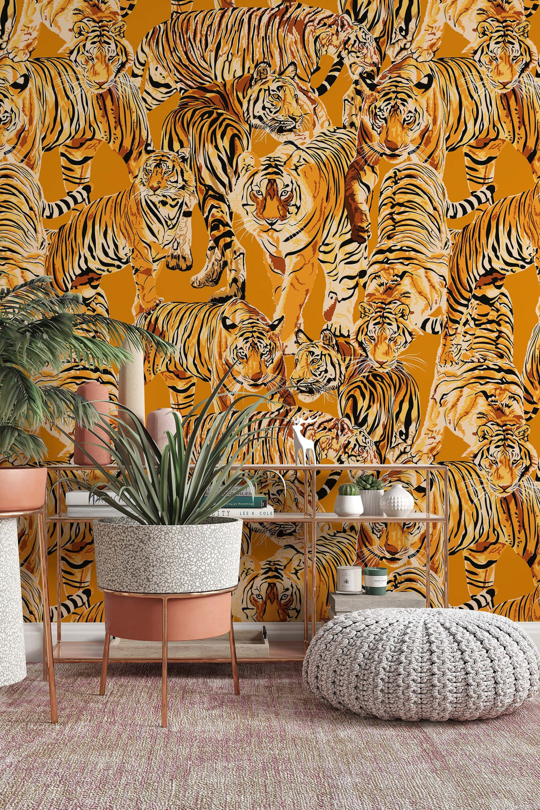 Tigers  Wallcovering - Fabric Peel & Stick Wallpaper - Removable Self Adhesive Wallpaper Roll pattern wallpaper design#3287