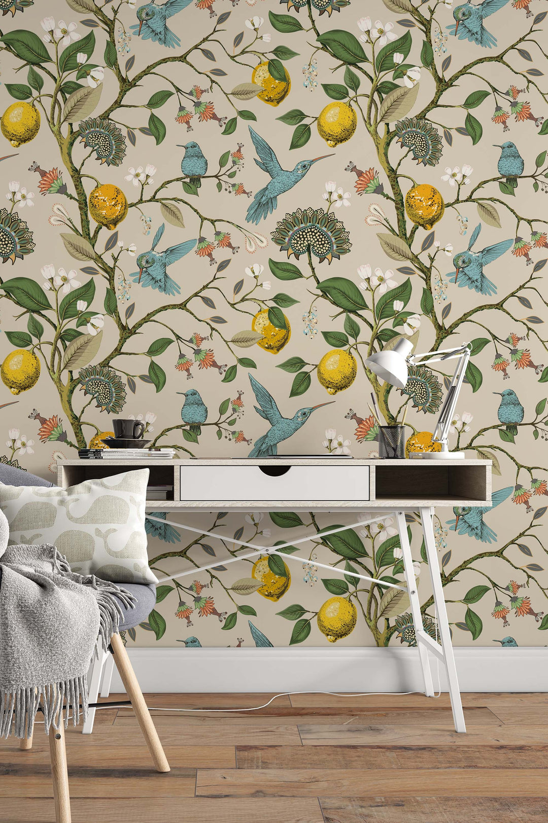 Hummingbirds and lemons Peel & Stick and traditional Wallpaper 3284 /