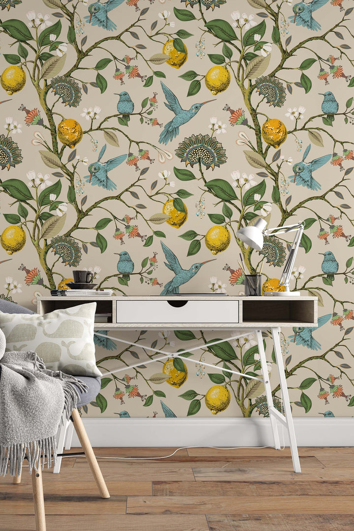 Hummingbirds and lemons Peel & Stick and traditional Wallpaper 3284 /