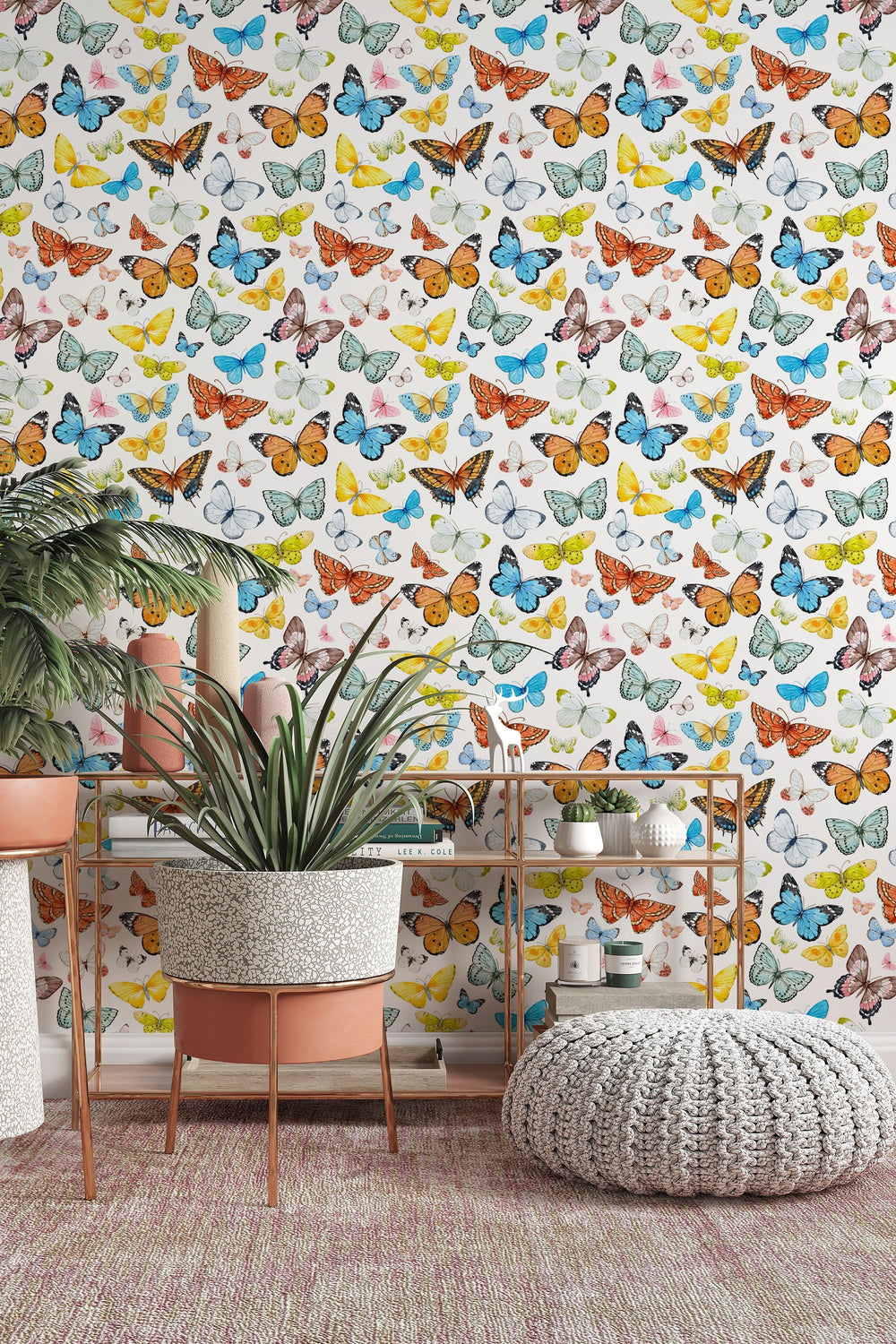 Butterflies on white blue Removable Self Adhesive wallpaper #53257 /