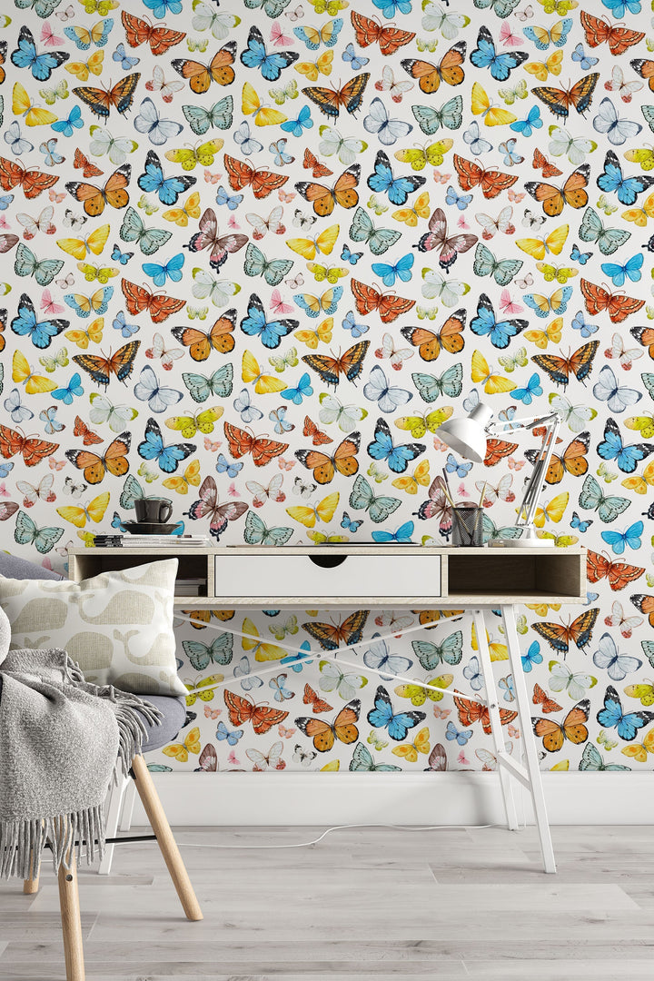 Butterflies on white blue Removable Self Adhesive wallpaper #53257 /