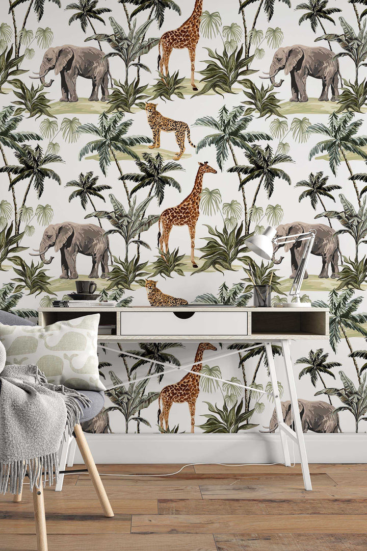 Safari - Fabric Peel & Stick Wallpaper - Removable Self Adhesive - Traditional wallpaper #3289