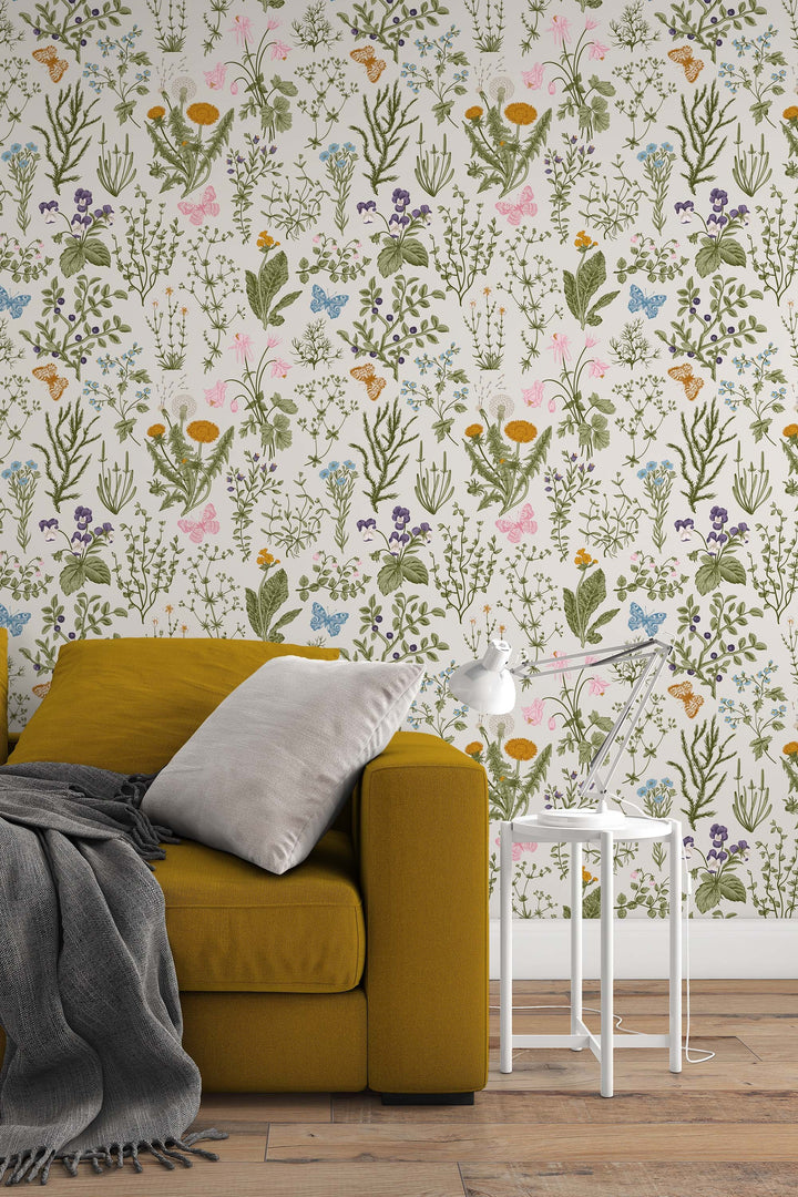 Forest flowers,  wall mural, peel and stick wallpaper, wall decor design#3291