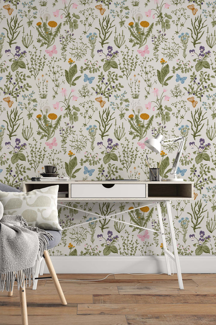 Forest flowers,  wall mural, peel and stick wallpaper, wall decor design#3291