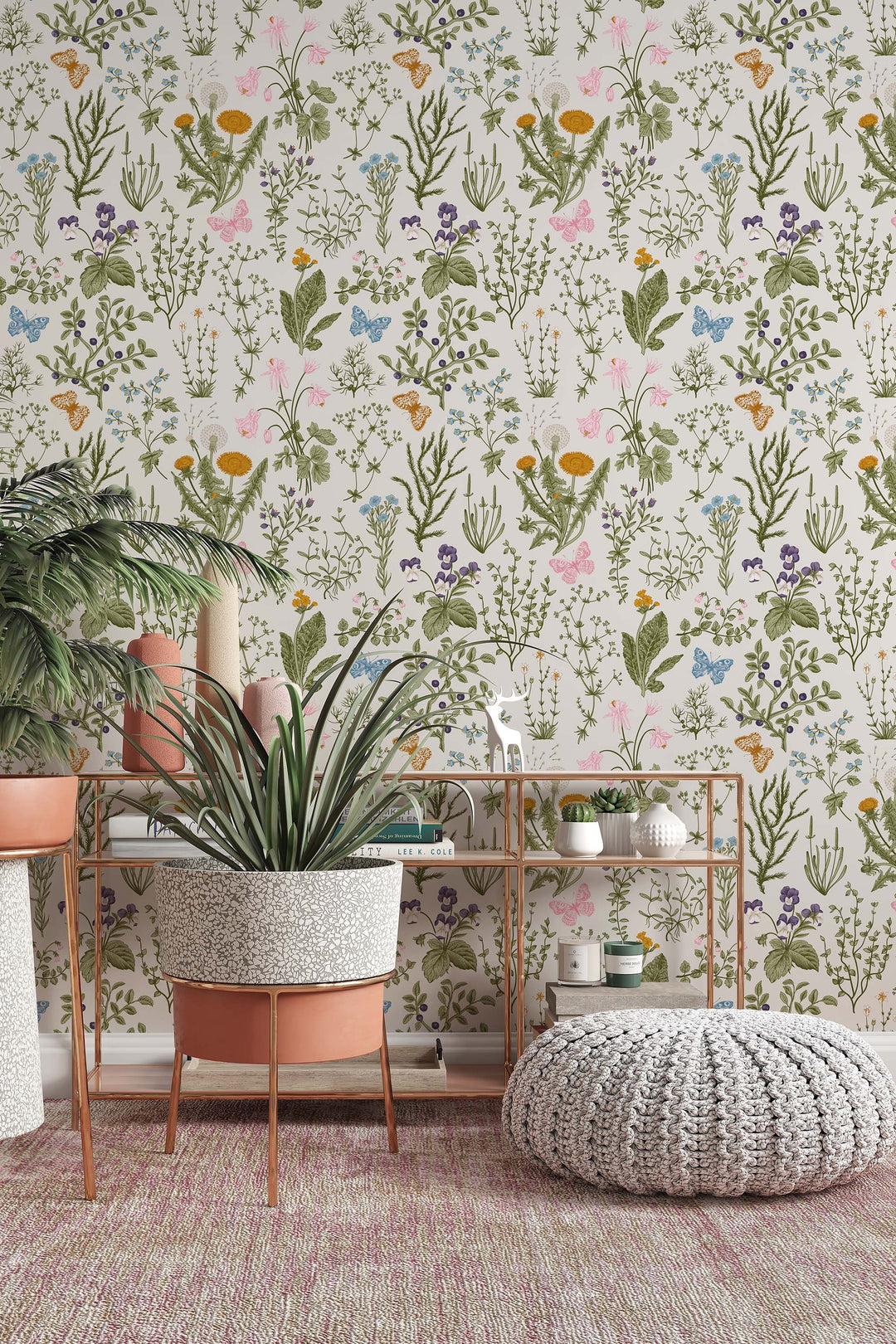 Forest flowers,  wall mural, peel and stick wallpaper, wall decor design#3291