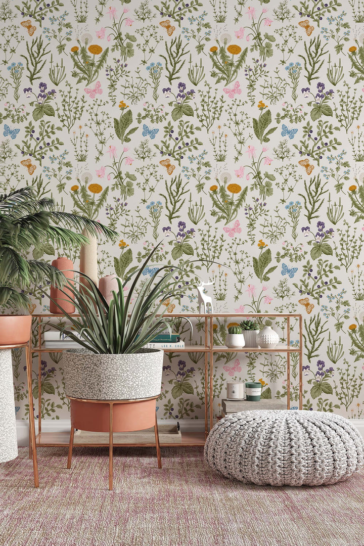 Forest flowers,  wall mural, peel and stick wallpaper, wall decor design#3291