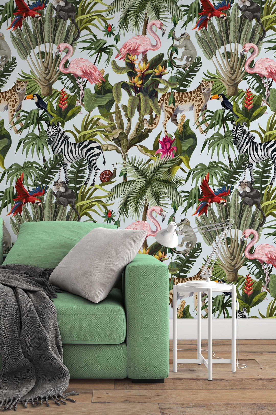 Tropical Animals in the jungle wallpaper, Peel & Stick, Removable, Self Adhesive