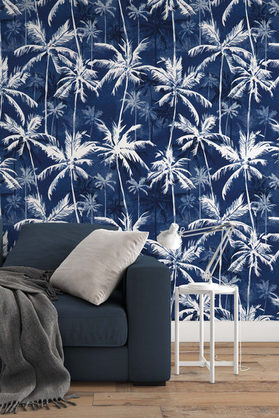 Tropical, Coconut Palms on blue background wallpaper