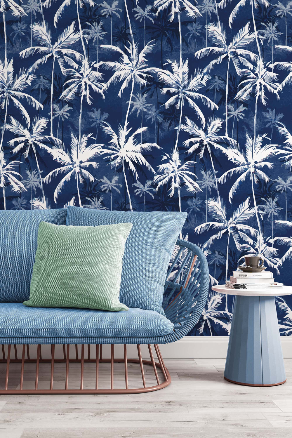 Palms on deep blue background wallpaper - Peel & Stick Wallpaper - Removable Self Adhesive and Traditional wallpaper #3293