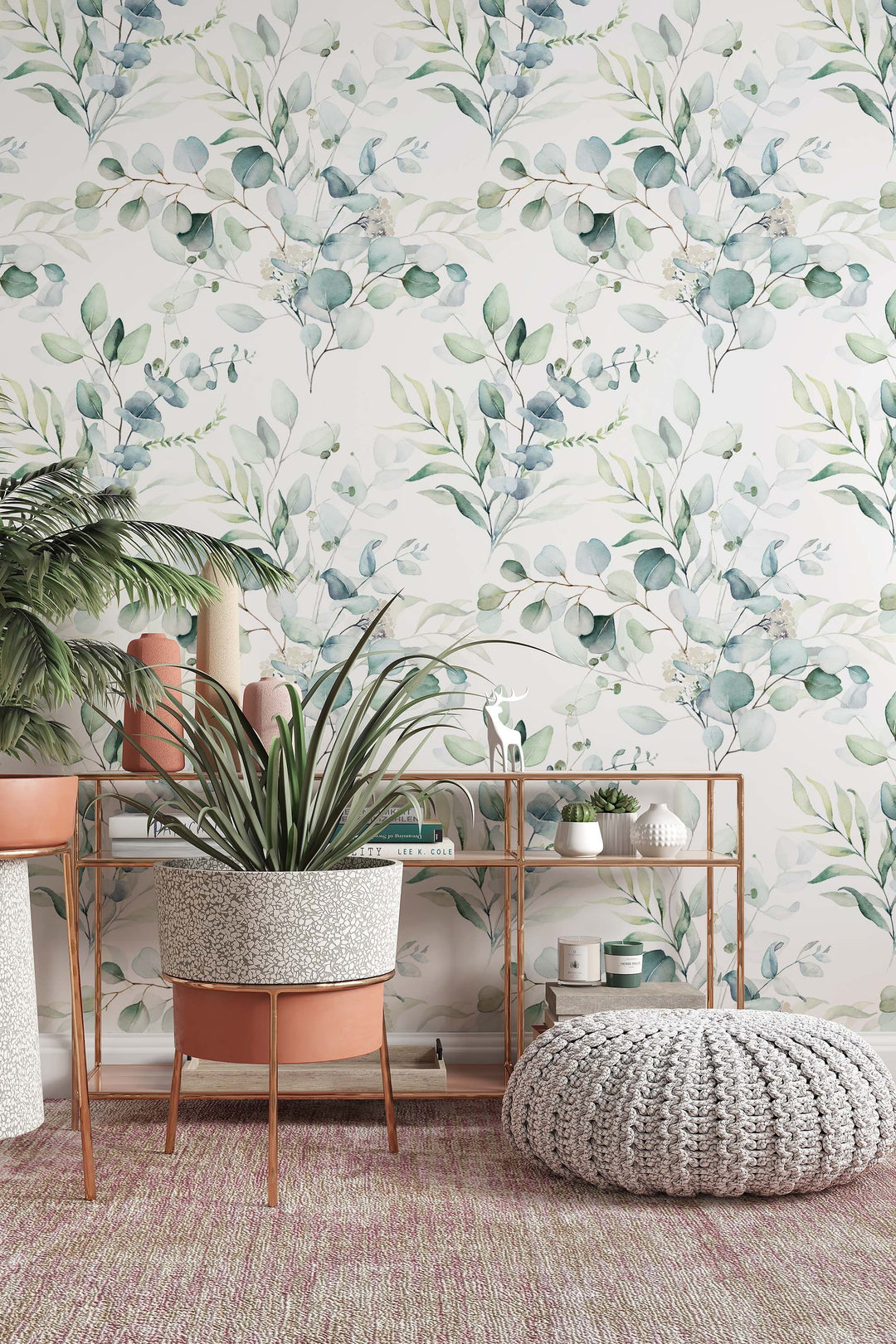 Eucalyptus leaves, botanical design, floral, boho, watercolor  - Peel and stick wallpaper, Removable , traditional wallpaper - #53307 /1040