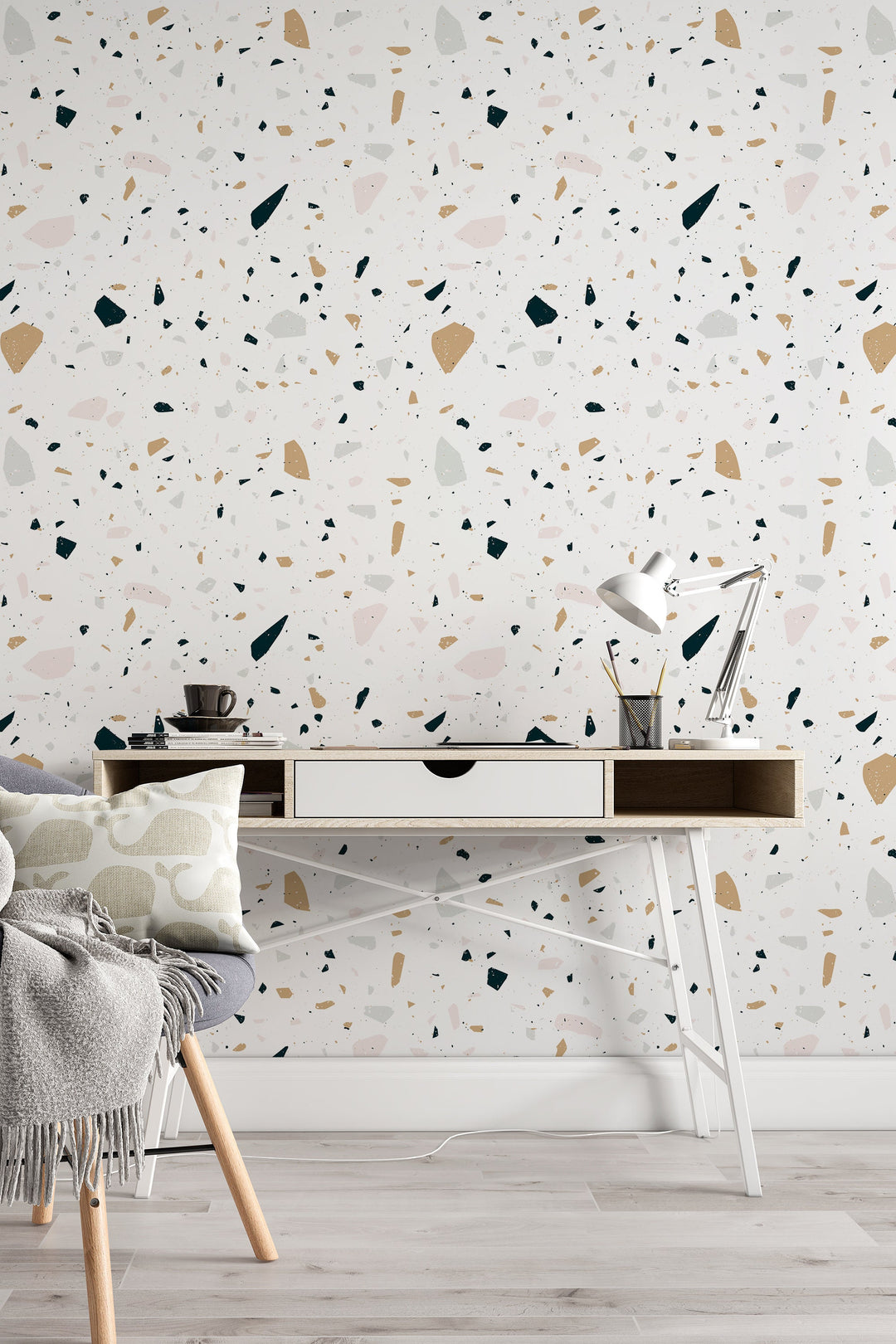 White Terrazzo Wallpaper design